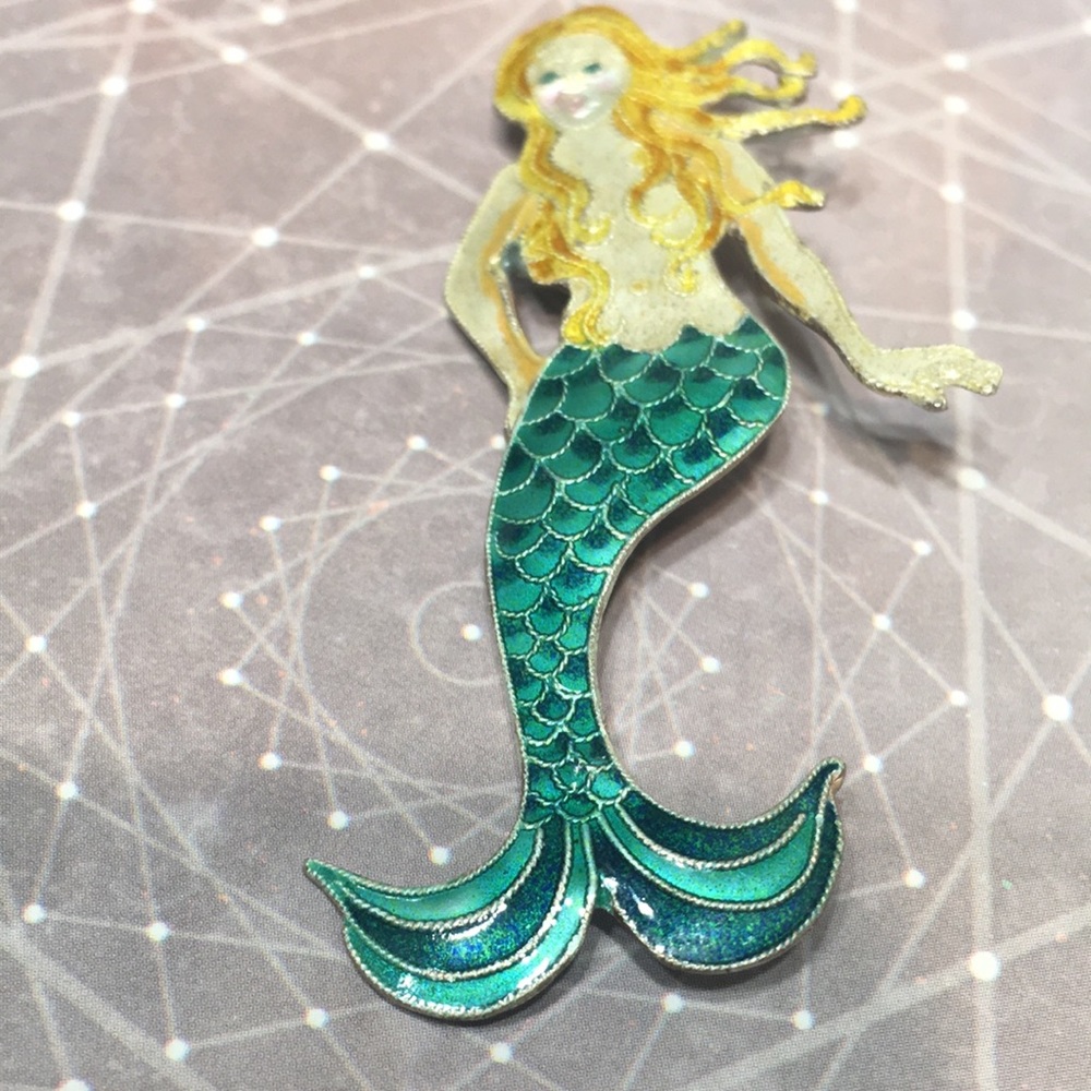 Mermaid enamel pin brooch 2.25”